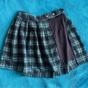 Green Plaid Skirt with black inset and snap button detail